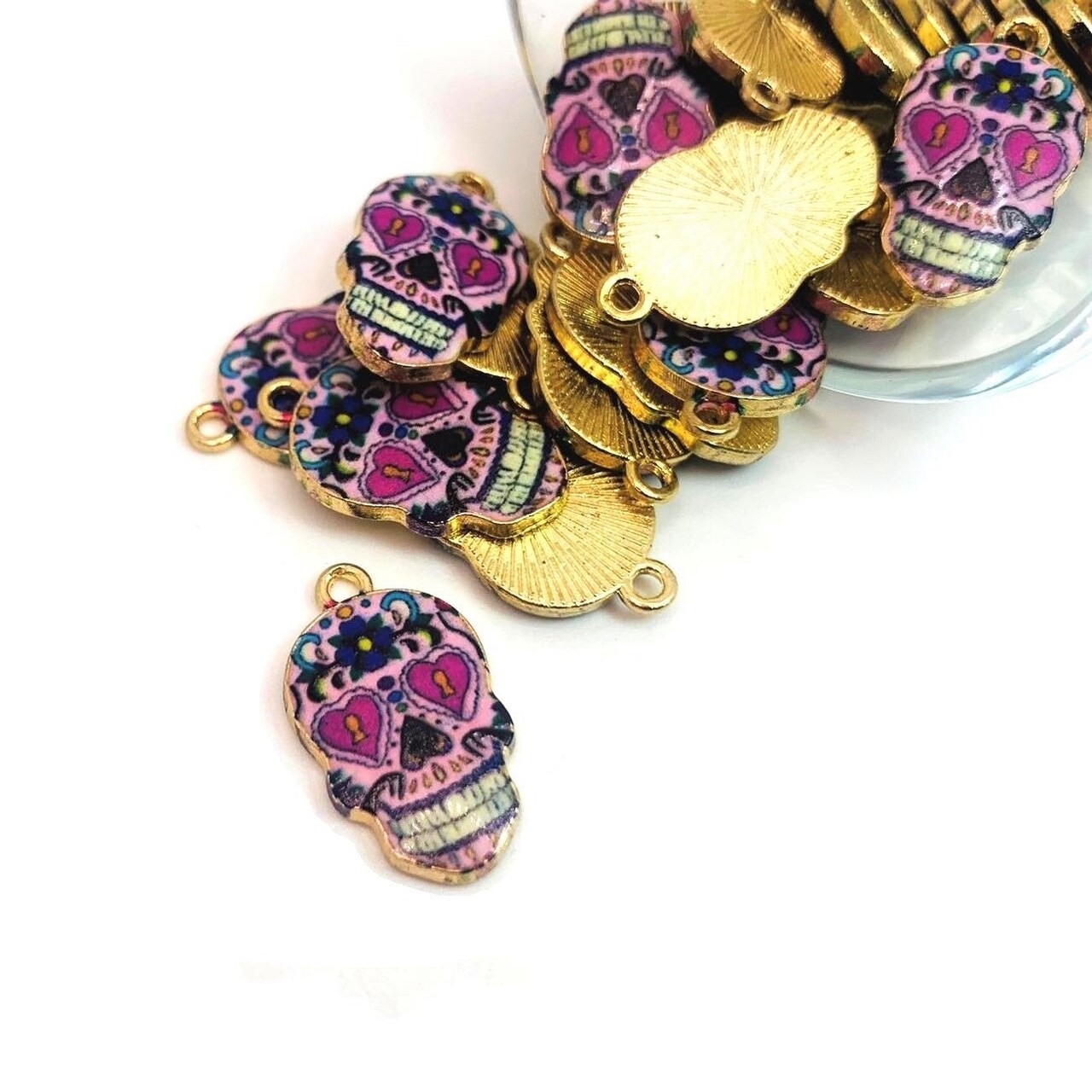 Enamel Sugar Skull Dia De Los Muertos Day or the Dead Charms, 22x12mm